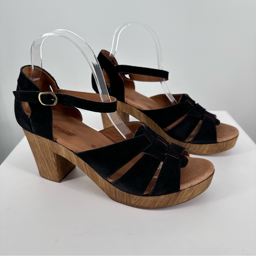 Eric Michael Savy Black Leather Platform Heeled Sandal size 41/US 10-10.5 NEW